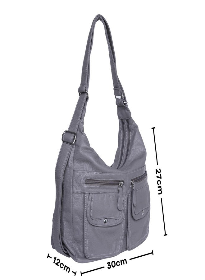 SANTORINI DualMode Handbag Women’s 2-in-1 Convertible Shoulder bag & Backpack | Multi-Pocket Bag with Adjustable Strap, 2 Main Compartments, Front Magnetic Pockets & Side Zipper Pockets (Grey) - Image 4